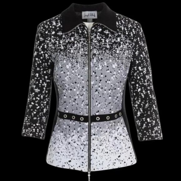 Joseph Ribkoff Black & White Stretch eyelet Accent 3/4 sleeve Jacket Size 8 - Picture 1 of 6